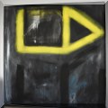 A02. Anthony James abstract black and yellow painting on canvas. 48" x 48" 